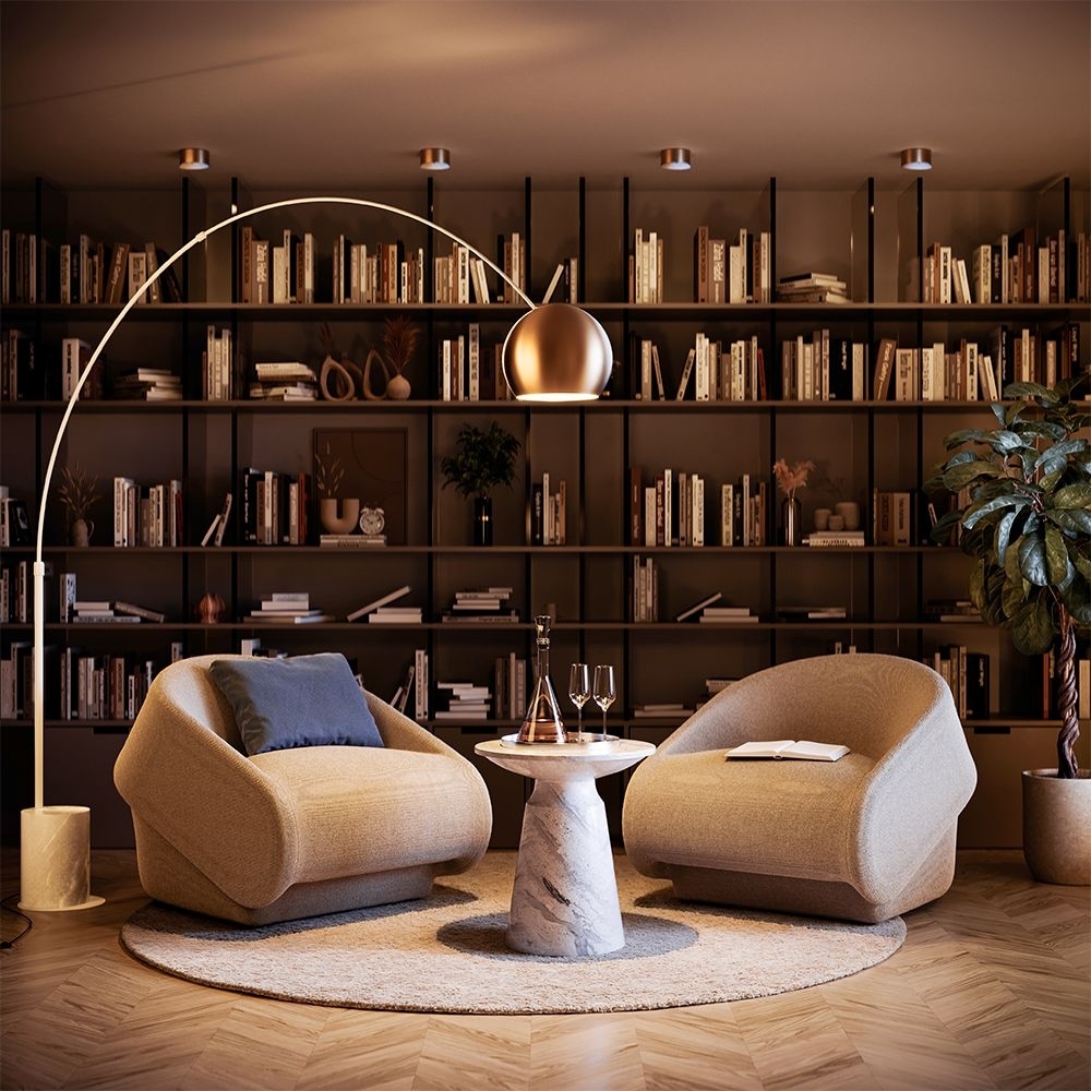 s.luce Ball Design-Bogenlampe mit Marmorfuß modern Schwarz, Weiß Bild 1