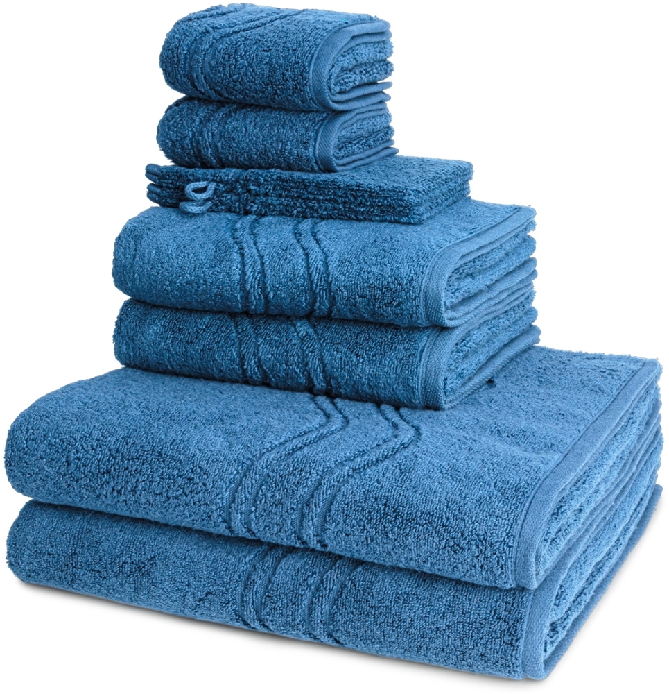 Ross Cashmere feeling 8 tlg. Frottier-Set - 2 X Handtuch (50 X 100cm), 2 X Duschtuch (75 X 140cm), 2 X Gästetuch (30 X 50cm), 2 X Waschhandschuh (16 X 22cm) - 520 g/m2 - Ozean Bild 1