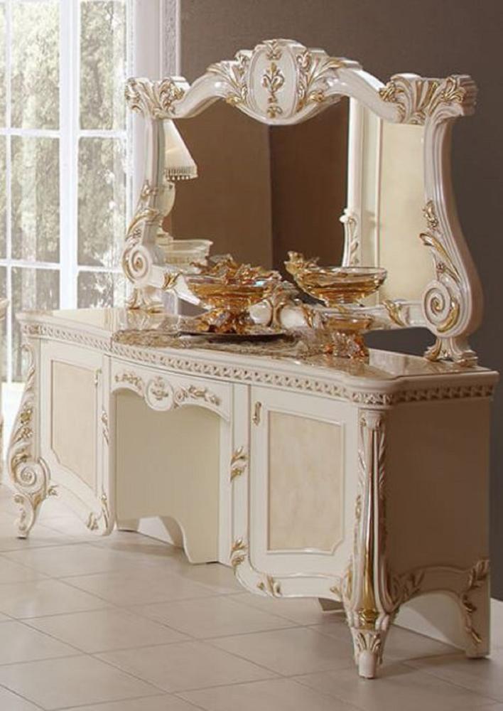 Casa Padrino Luxus Barock Schlafzimmer Set Beige / Weiß / Gold - 1 Barock Schminkkommode & 1 Barock Spiegel - Luxus Schlafzimmer Möbel im Barockstil - Barock Möbel - Edel & Prunkvoll Bild 1