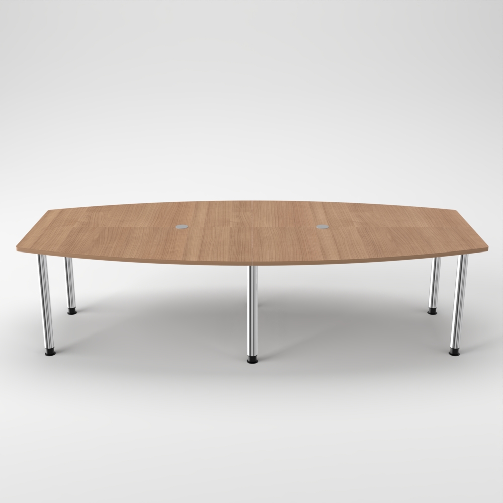 Rheinland Möbel Konferenztisch KONTI 280x130 cm – ovaler Besprechungstisch in Nussbaum mit verchromten Rundrohrfüßen & 2 Kabelauslässen, erweiterbarer Meetingtisch für 8–10 Personen, moderner XXL-Tisch fürs Büro Bild 1