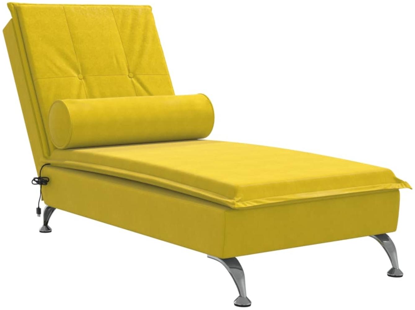 vidaXL Massage-Chaiselongue mit Nackenrolle Gelb Samt 379456 Bild 1