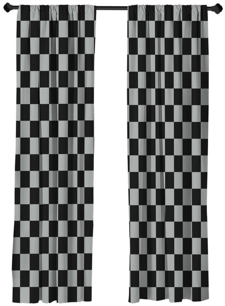 Abakuhaus Gardine Vorhang für Wohnzimmer Schlafzimmer Dekor, Microfaser, Checkers Spiel Rautenmuster im Monochromen Stil Bild 1