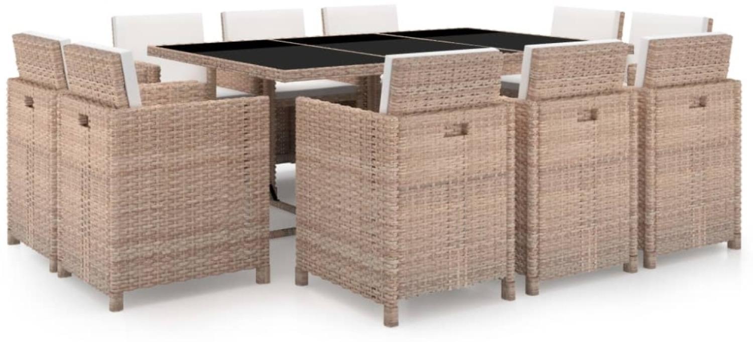 vidaXL 11-tlg. Garten-Essgruppe mit Auflagen Poly Rattan Beige 42549 Bild 1