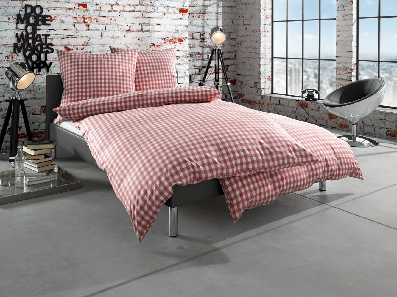 Bettwaesche-mit-Stil 'Oslo' Bettwäsche, Mako-Batist, Rot, 135x200 cm + 80x80 cm, Karo Bild 1