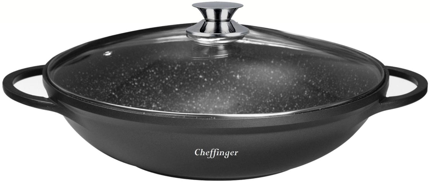 Cheffinger WOK Wokpfanne Woktopf Induktion 40cm Aluguss mit Deckel Bratpfanne Marmorbeschichtung Bild 1