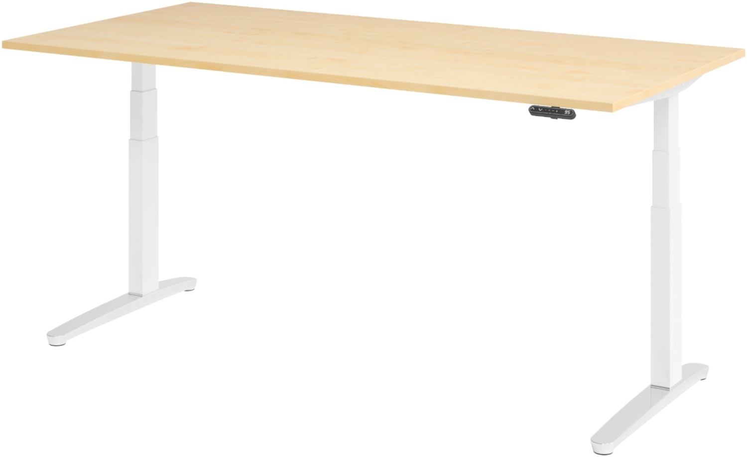 bümö elektrisch höhenverstellbarer Schreibtisch 200x100 cm mit Memory-Steuerung - Design Schreibtisch höhenverstellbar elektrisch, elektrischer Schreibtisch Ahorn, Gestell weiß/alu, XBHM2E-3-WC Bild 1
