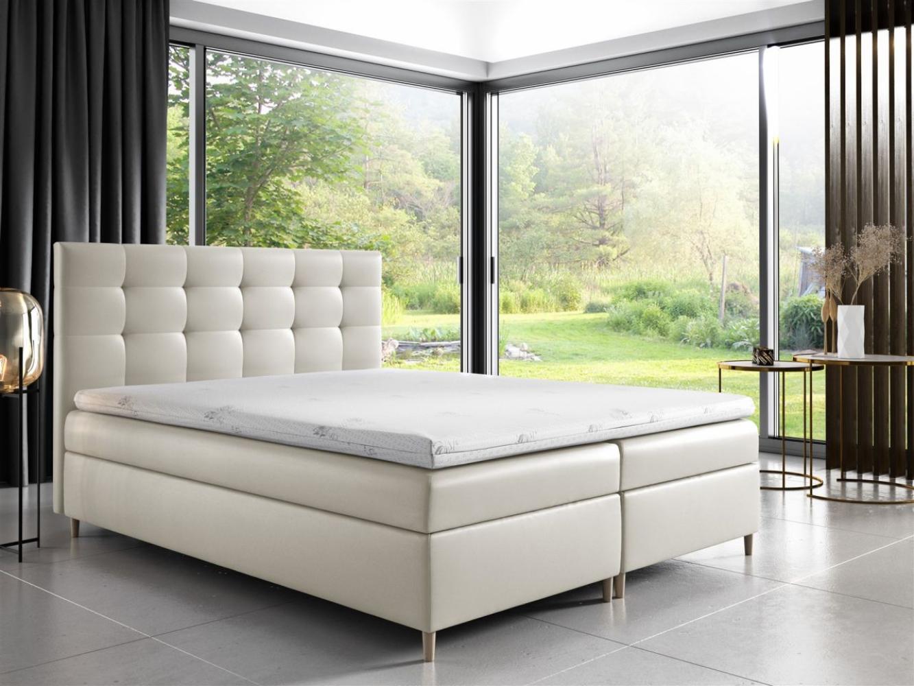 Boxspringbett ARVID 180x200 cm Kunstleder Creme Bild 1