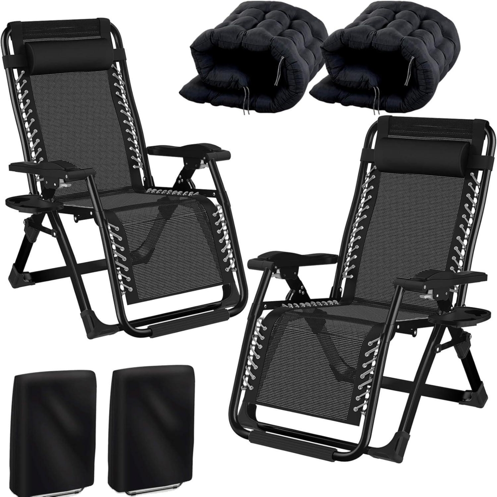 Fiutazge 2Pcs Sonnenliege Klappbar Gartenliege XXL Polsterung RüCkenlehne Bild 1