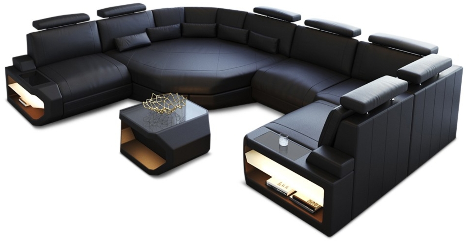 Sofa Dreams 'Mini Asti U' Wohnlandschaft, 93 x 280 x 352 cm, Schwarz, Ledermix, Links Bild 1