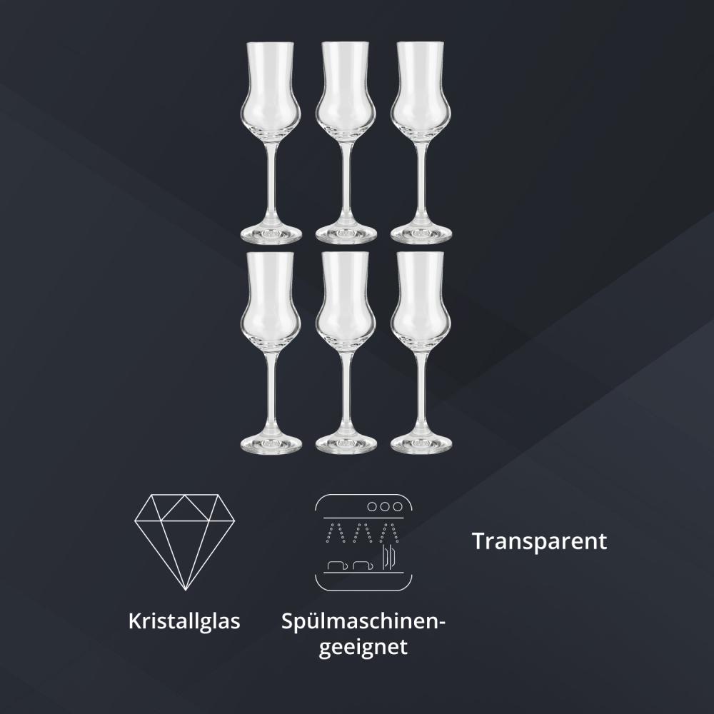 Peill+Putzler Germany 6er Set Grappekelche, 80 ml Volumen, Bierglas, Kristallgläser mit einem schlichten Design, Weingläser für Wasser, Saft & Cocktail, Trinkgläser Bild 1