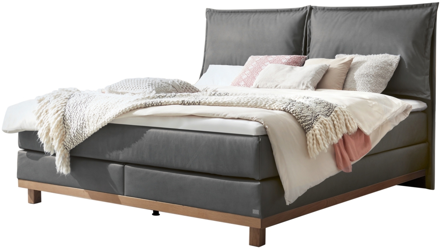 Zamora Boxspringbett grau Eiche MassivholzPolyester 203cm x 152cm x 128cm Bild 1