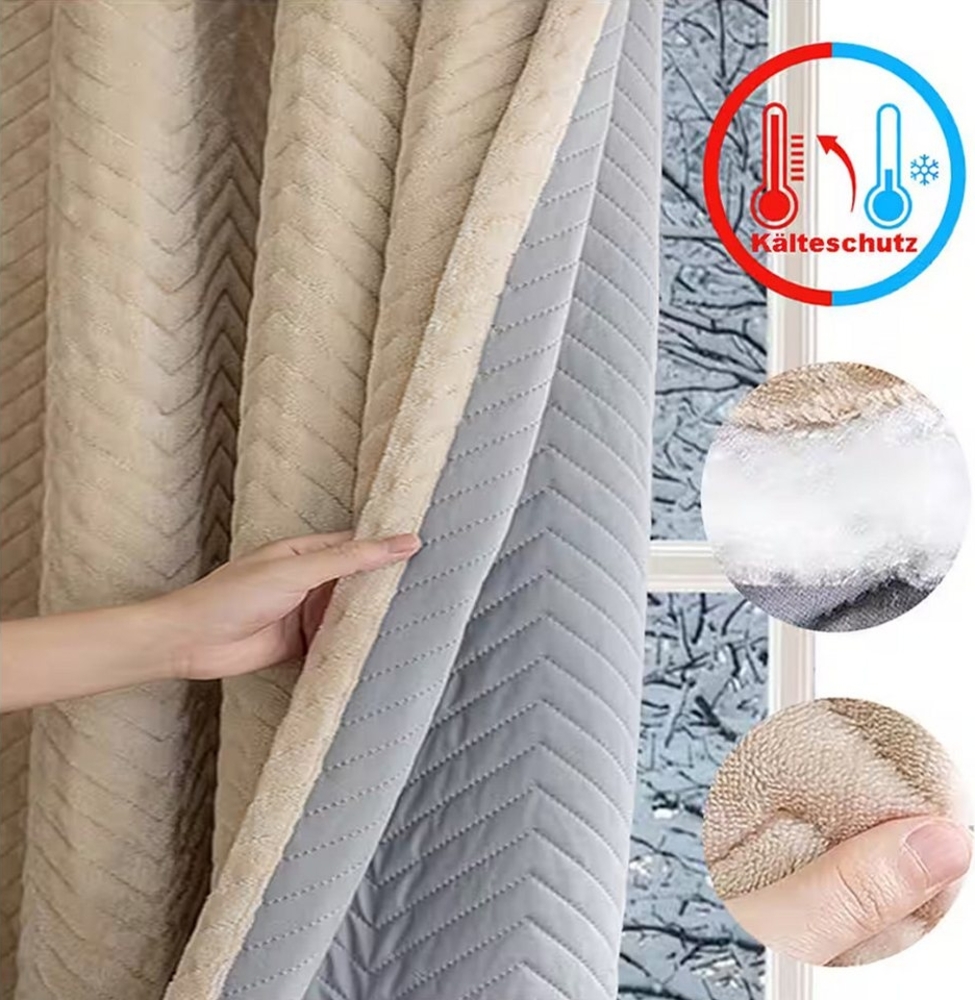 Sunicol Gardine Plüsch Thermovorhang Blickdichte Kälteschutz Wärmeisolierend (2 St), Doppellagige Gardinen für Wohnzimmer Schlafzimmer Bild 1