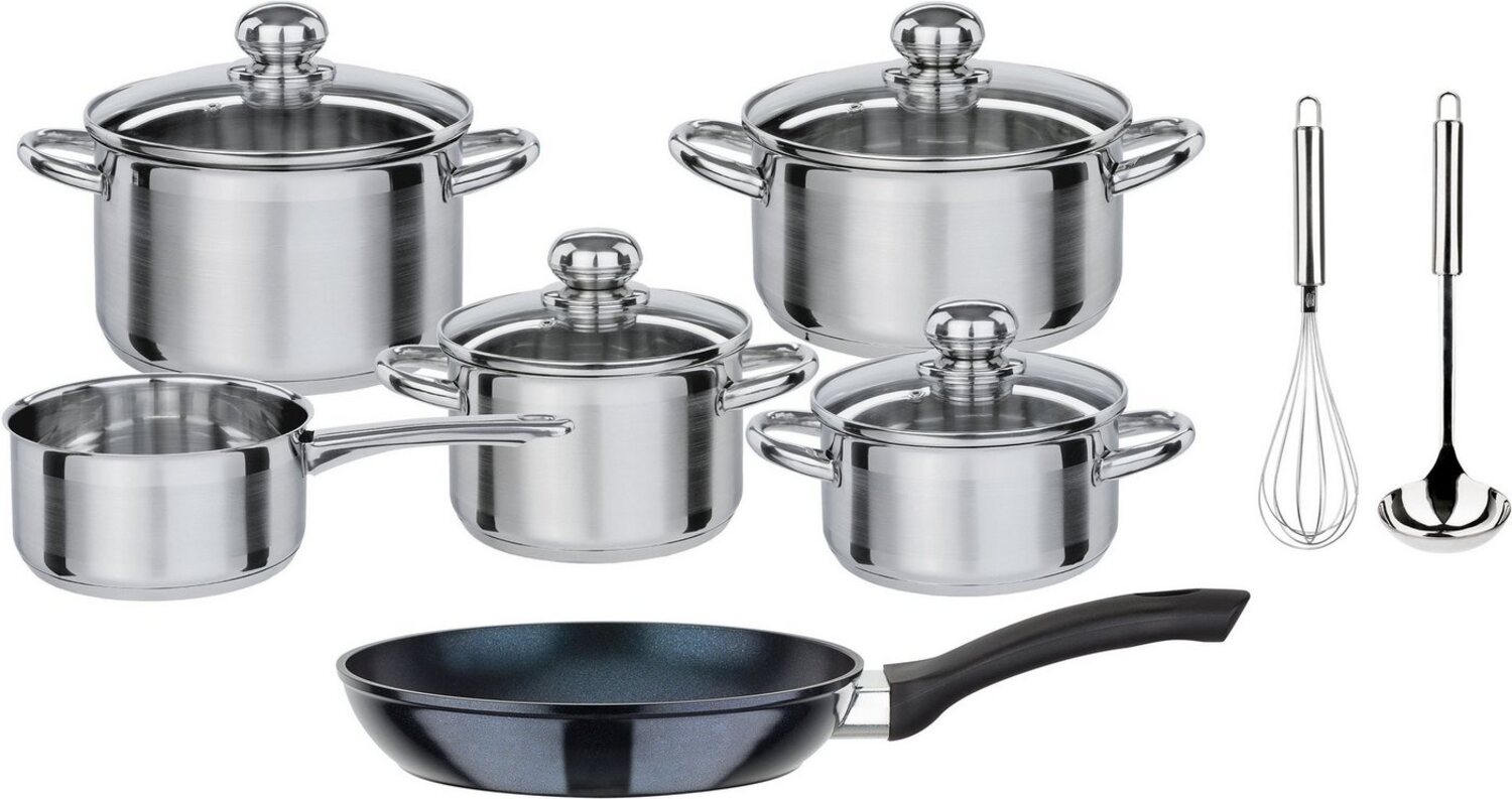 GSW Topf-Set Silver Star, Edelstahl (Set, 12-tlg, 1 je Braten- u. Fleischtopf 16/20cm, 1 Kasserolle 16cm, 1 Pfanne 20cm), Edelstahl rostfrei, Induktion Bild 1