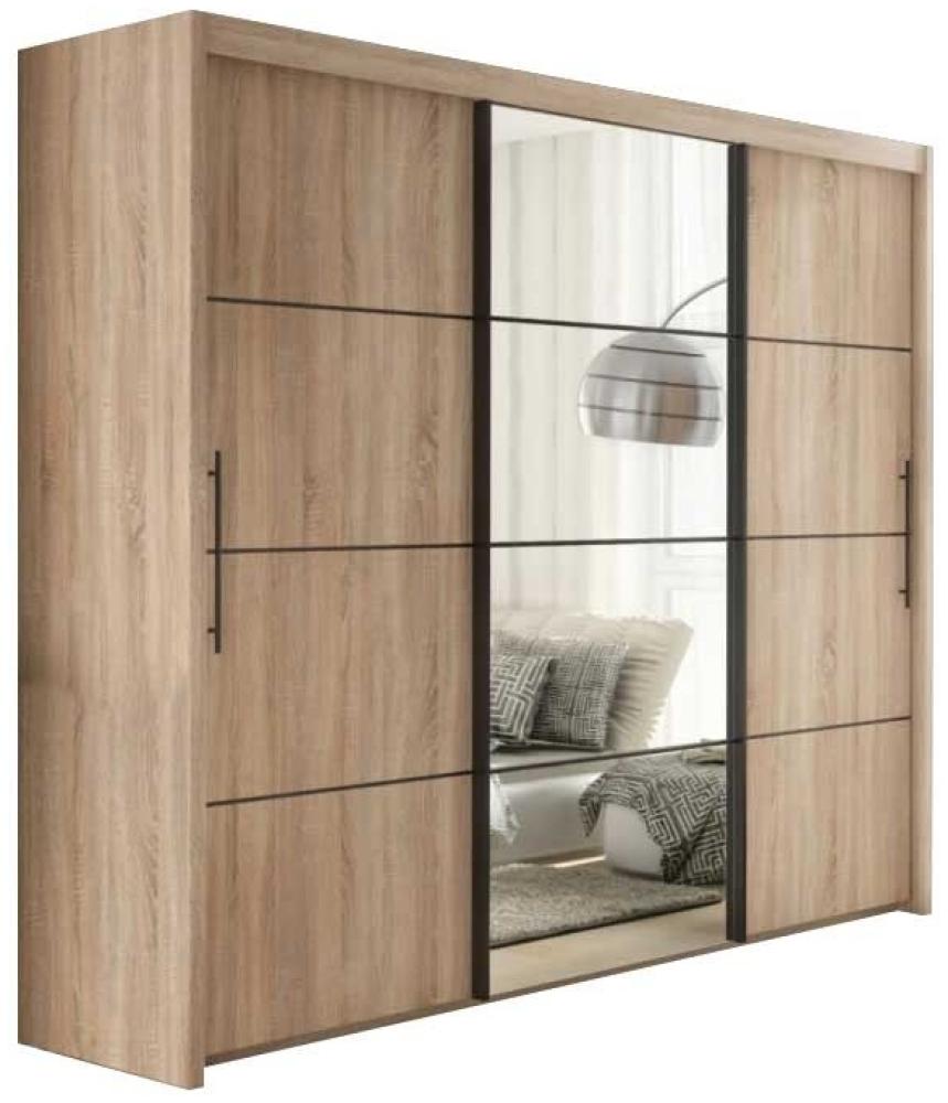 Schwebetürenschrank Ivona Kleiderschrank 250x62x216cm 3trg sonoma eiche Spiegel Bild 1