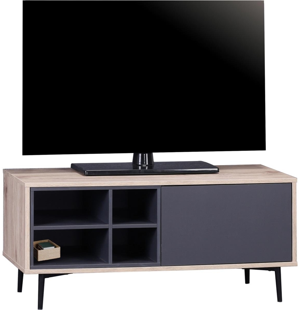 Lowboard , MDF mit glatter Dekorfolie - 97,5 x 39 x 45 cm, Natur/schwarz Bild 1