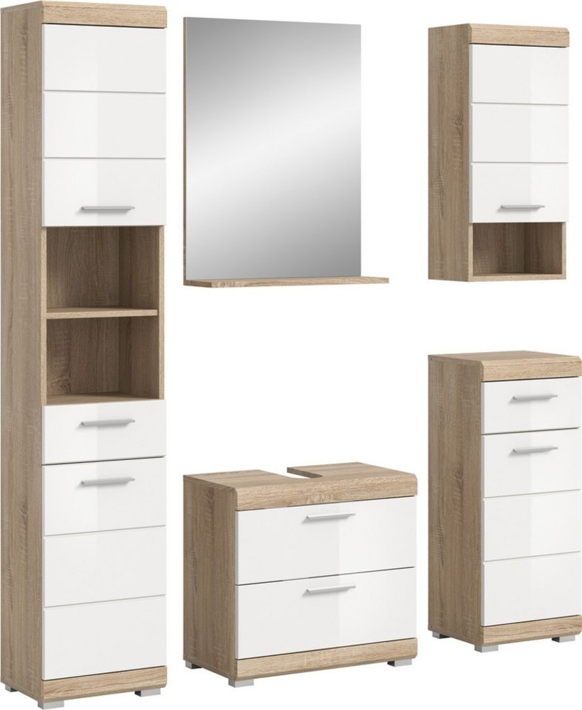 INOSIGN Badmöbel-Set Siena, 5 teilig, bestehend aus:, (Set, 5-St), Hochschrank, WBU, Spiegel, Unterschrank, Hängeschrank Bild 1