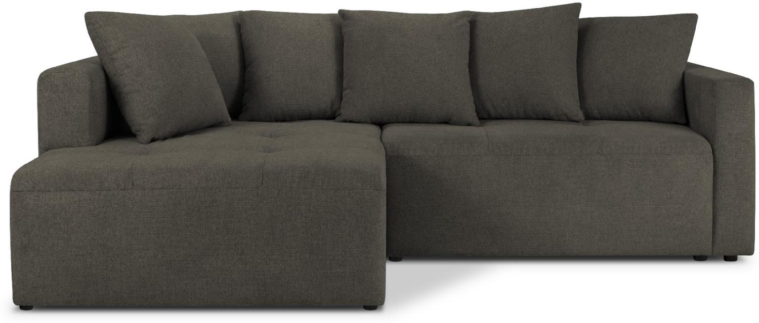 Micadoni Ecksofa mit Bettfunktion und Box Elie 4-Sitzer Links Strukturierter Stoff Dunkelgrau Bild 1