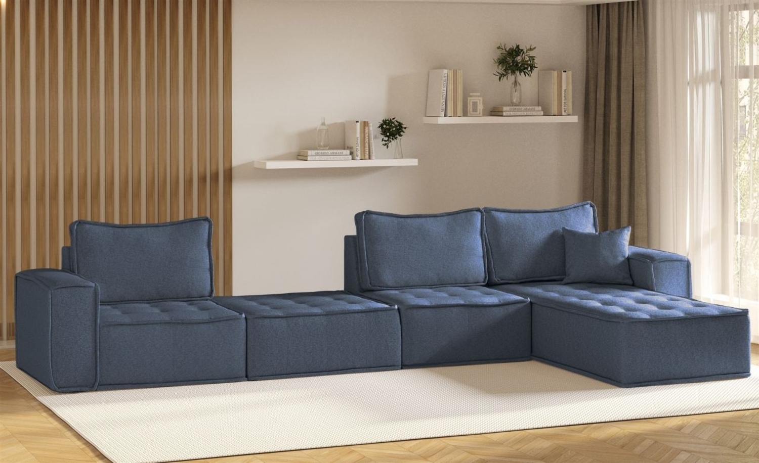 Ecksofa Modulsofa 4-teilig SANDE XL Stoff Raven Blau Ottomane Rechts Bild 1