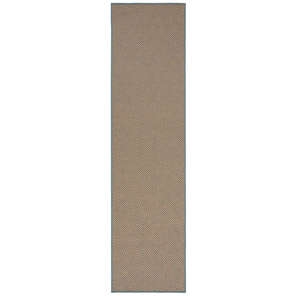 Geometrischer Jute-Teppich mit Naturkautschuk, rutschfester Rücken, hochdichter Teppich - CARRON Kollektion von Kadima Design. Farbe: Braun-Blau, Größe: 60x600 cm Bild 1