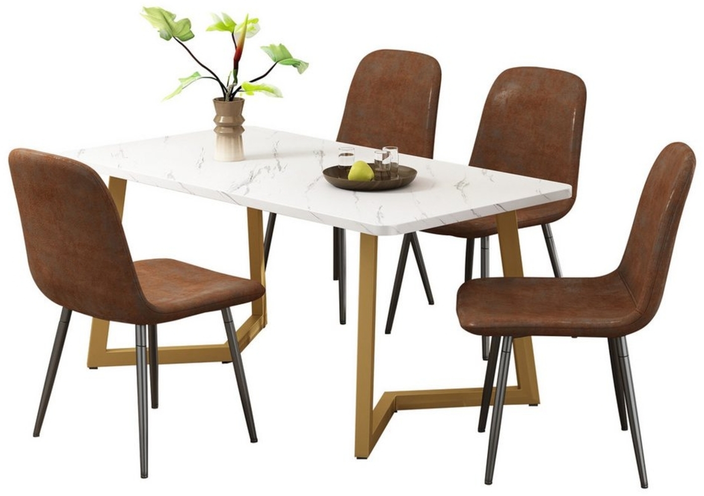 JOIVI Esstisch Essgruppe, (5-tlg),Esstisch mit Esszimmerstühle (Beine aus Metall, mit Rückenlehne, 1 Esstisch mit 4 Stühle), in modernem Design mit Rückenlehne Bild 1