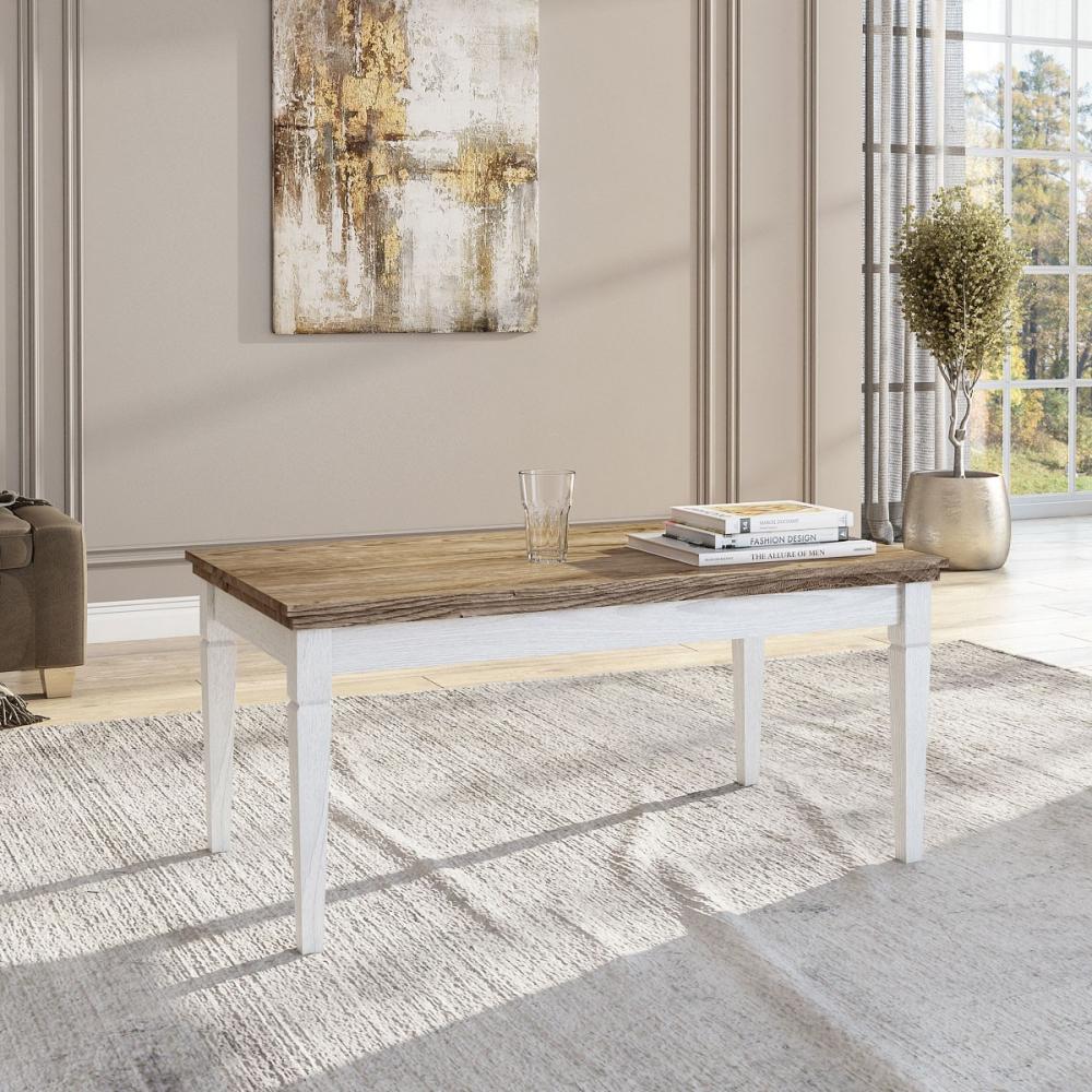 Couchtisch Evora Wohnzimmertisch 110x60cm pinie weiß Eiche Ribbek Landhaus-Stil Bild 1