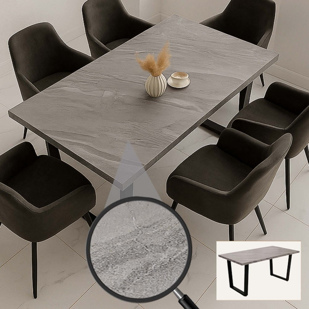 Esszimmertisch HWC-O61, Tisch Küchentisch Esstisch, Industrial MDF Metall 160x90cm ~ Marmor-Optik grau Bild 1