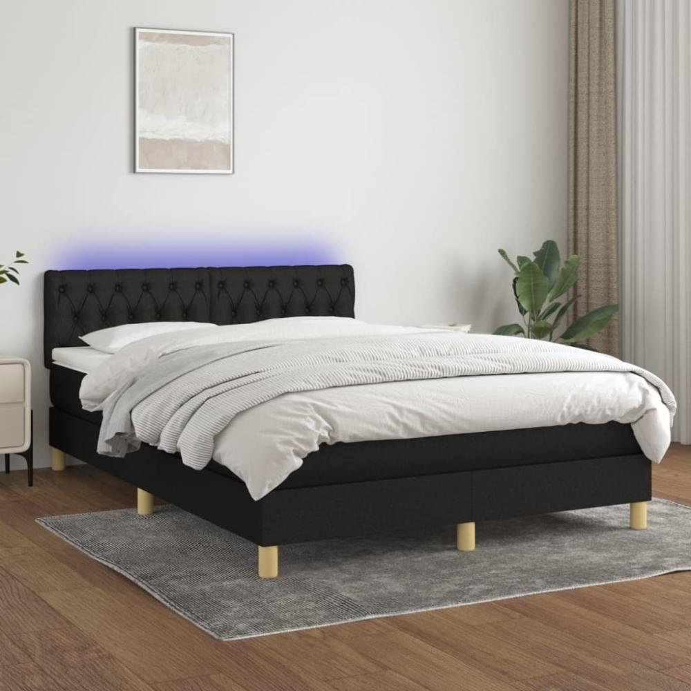 vidaXL Boxspringbett mit Matratze & LED Schwarz 140x190 cm Stoff 3133951 Bild 1