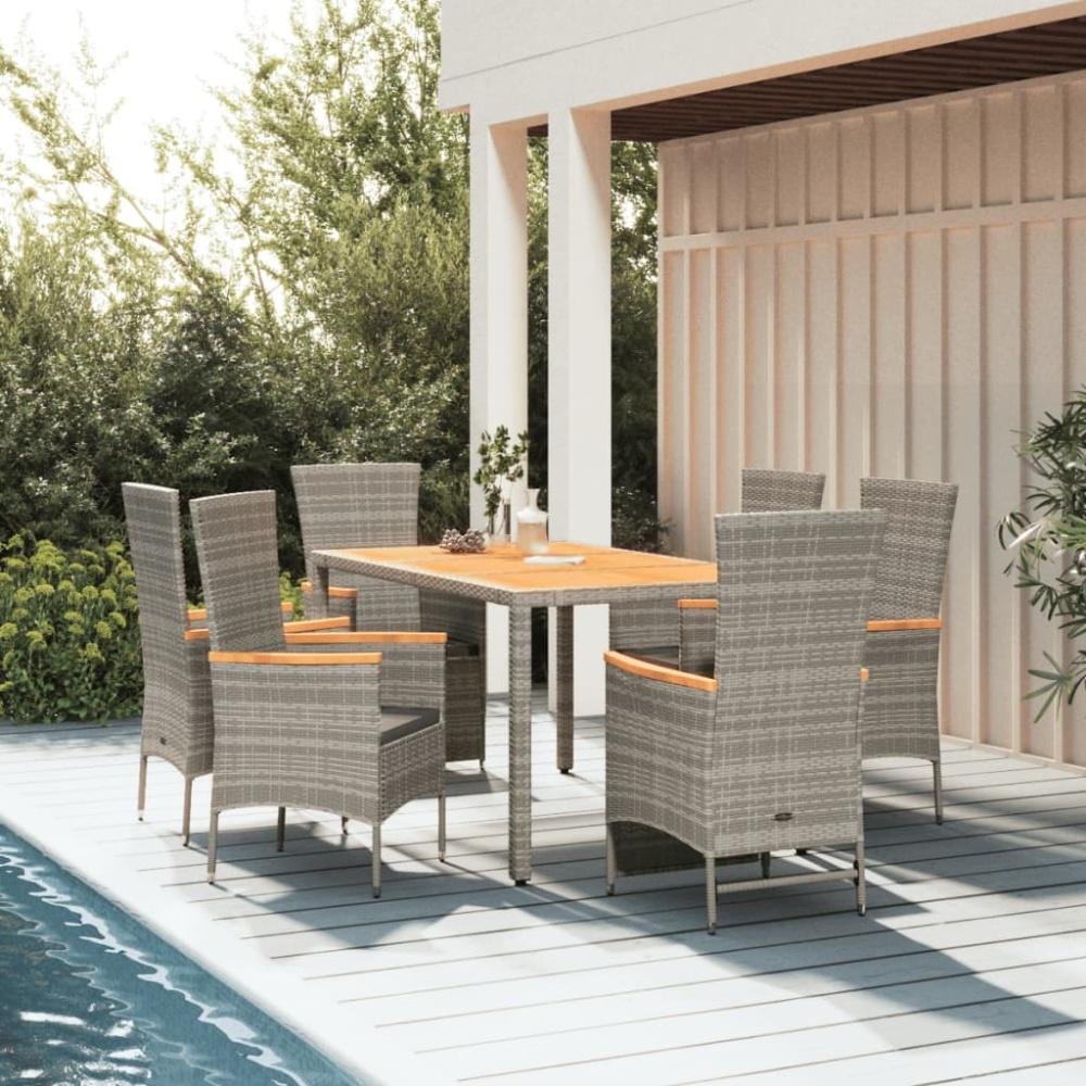 vidaXL 7-tlg. Garten-Essgruppe mit Kissen Grau Poly Rattan 3157541 Bild 1