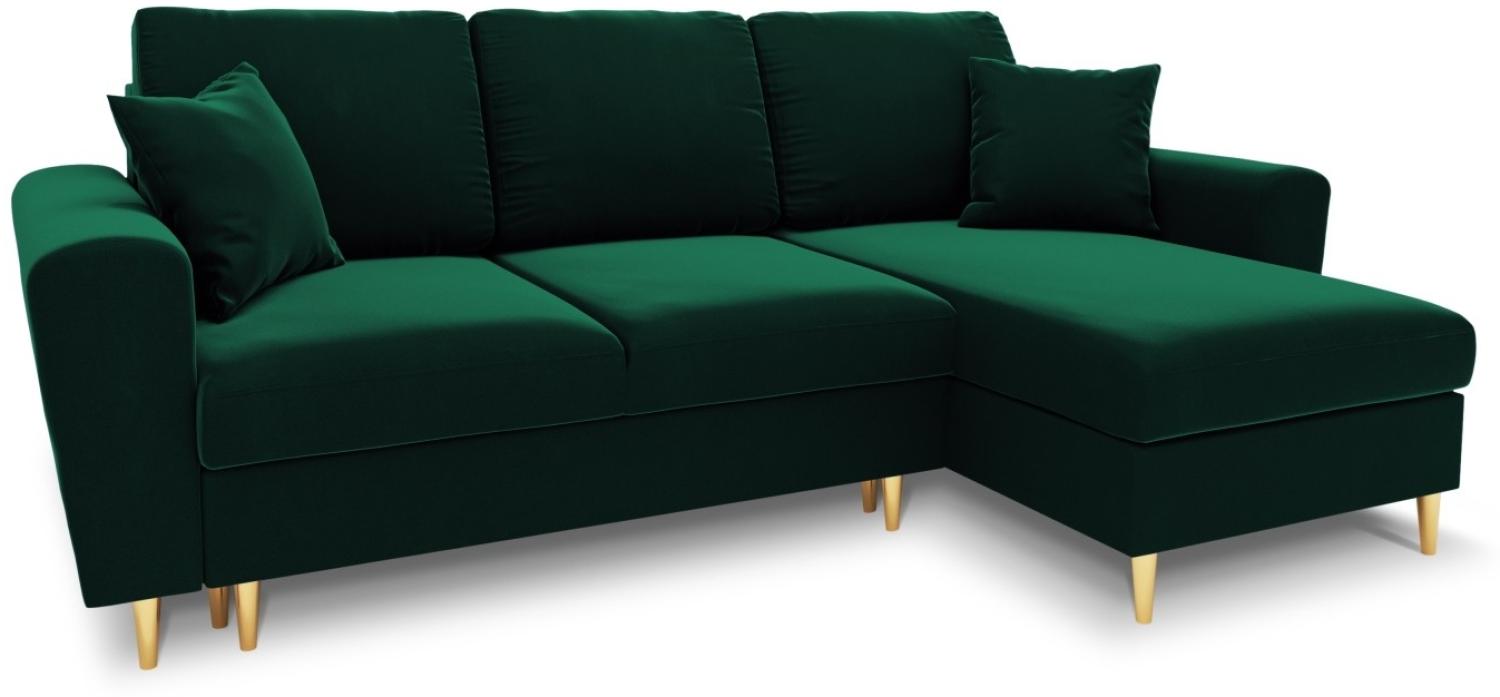 Micadoni 4-Sitzer Samtstoff Reversible Ecksofa mit Bettfunktion und Box Moghan | Bezug Bottle Green | Beinfarbe Gold Met... Bild 1