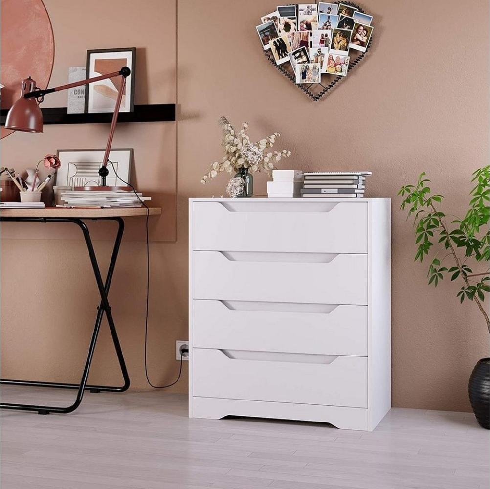 HOMECHO Kommode, Sideboard Weiß Schubladenschrank mit 4 Schubladen Bild 1