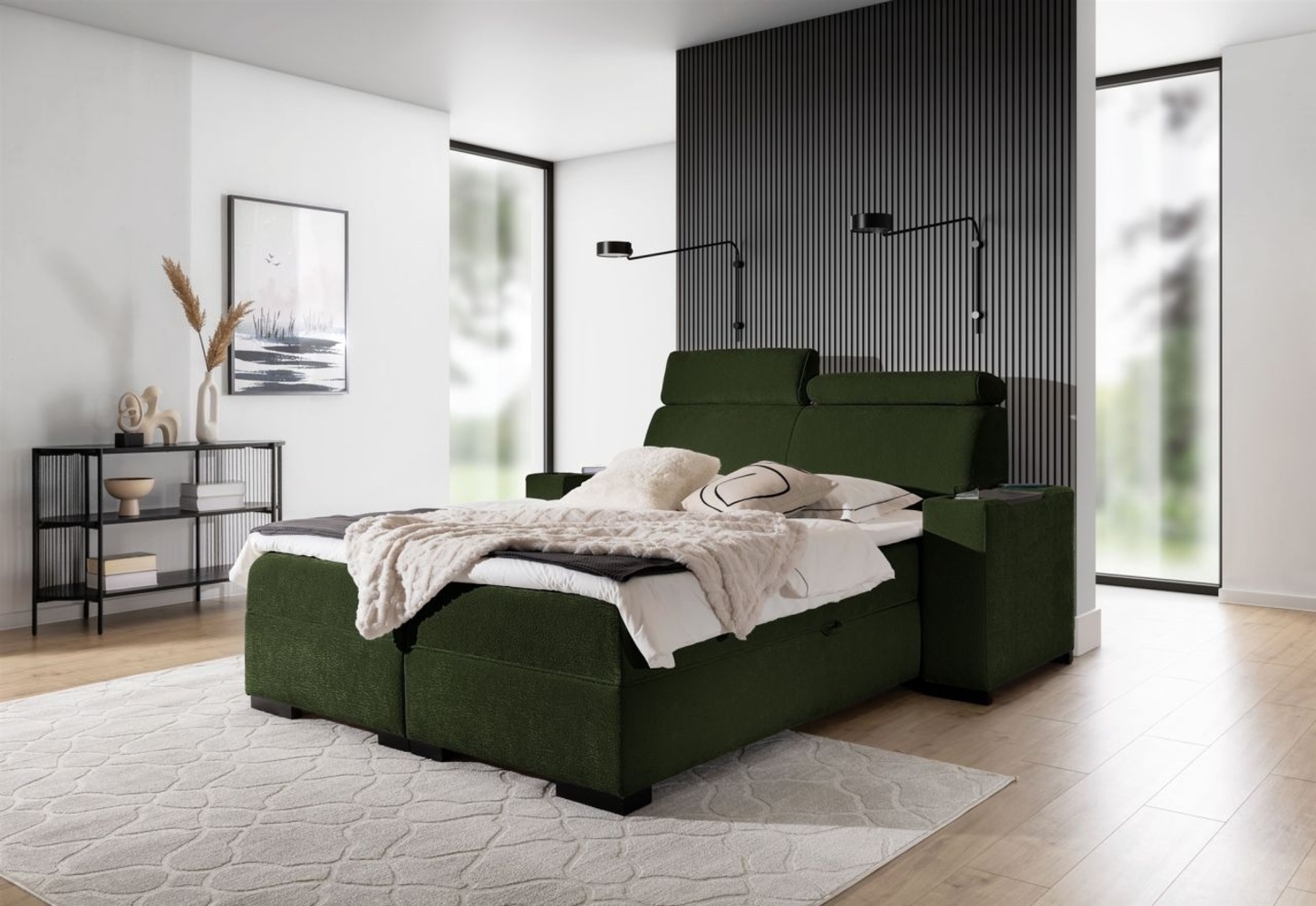 Boxspringbett Bett NESTOR 180x200cm Set. 1 in Stoff Dress Me Grün Bild 1