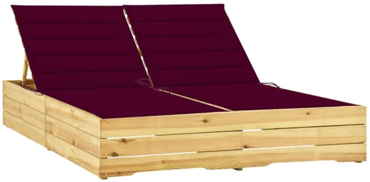 vidaXL Doppel-Sonnenliege mit Weinroten Auflagen Kiefer Imprägniert 3065978 Bild 1