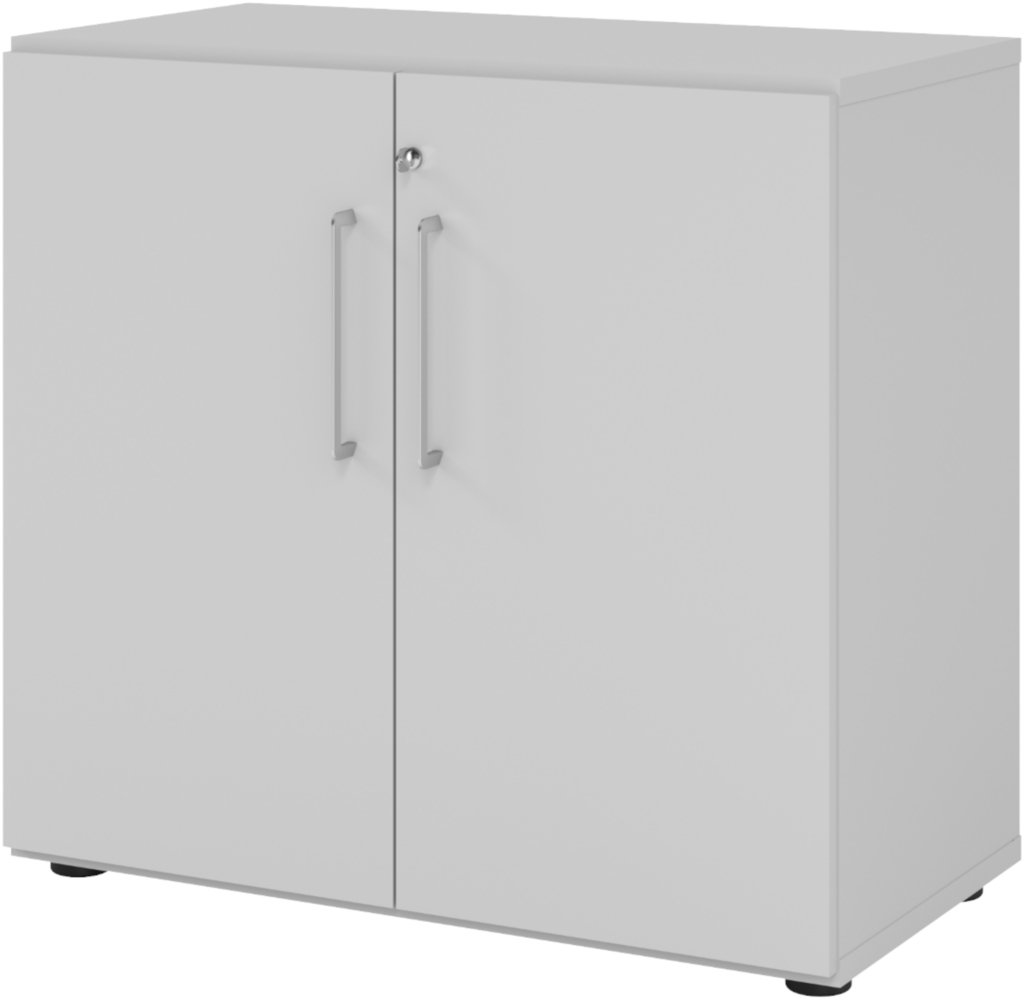 bümö Aktenschrank abschließbar, Büroschrank Holz 80cm breit in grau - abschließbarer Schrank mit Aktenregal für's Büro & Arbeitszimmer, Büro Möbel Ordnerschrank mit Schloss, 928T2-5-5-BS Bild 1