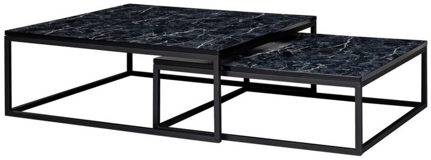 Wohnling 2er-Set Design Satztisch, Marmor Optik/Metall weiß/gold, 27 x 75 x 75 cm Bild 1