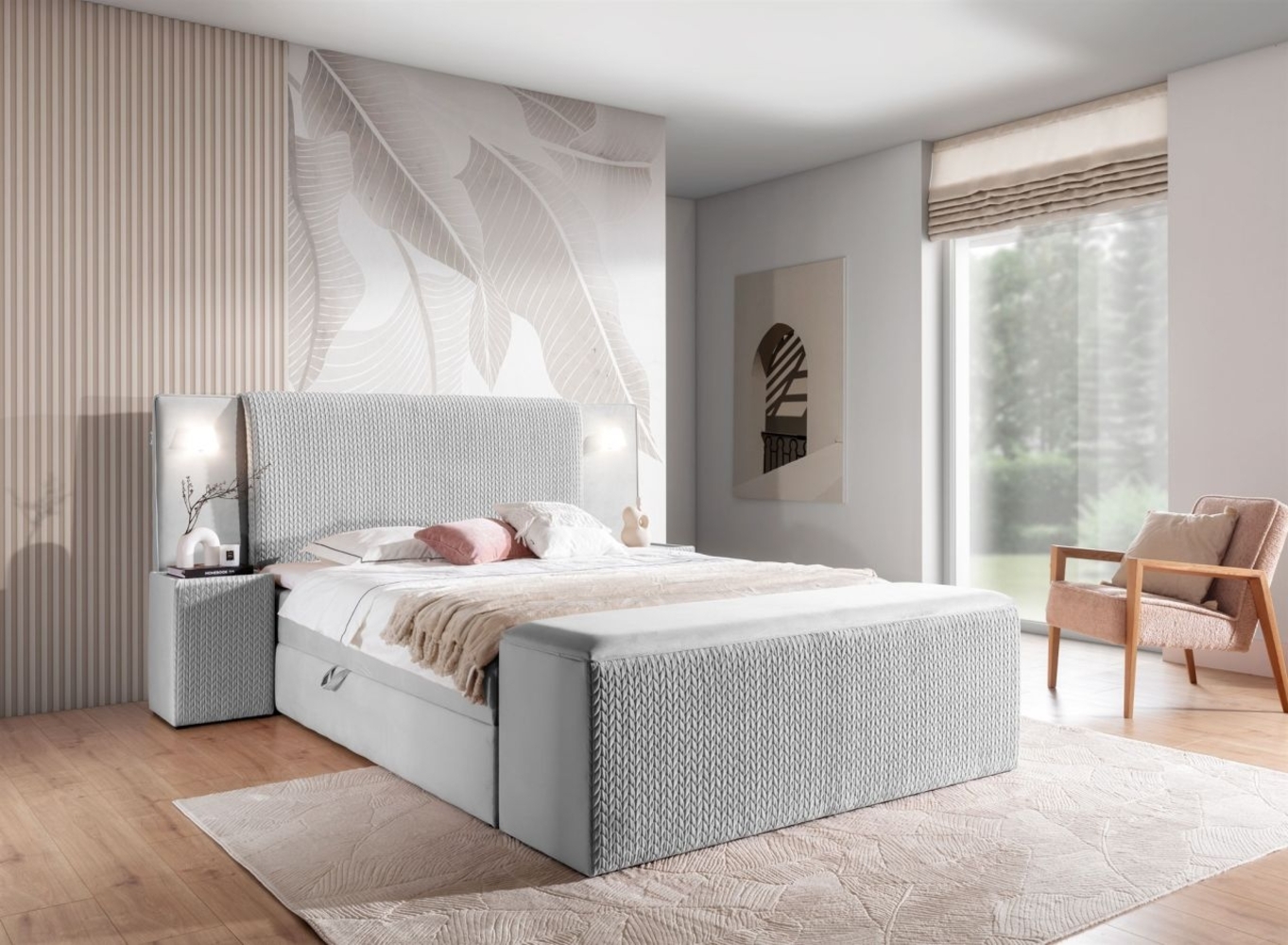 Boxspringbett Bett MARTEN 140x220cm Set. 4 in Stoff Magic Velvet Hellgrau Bild 1