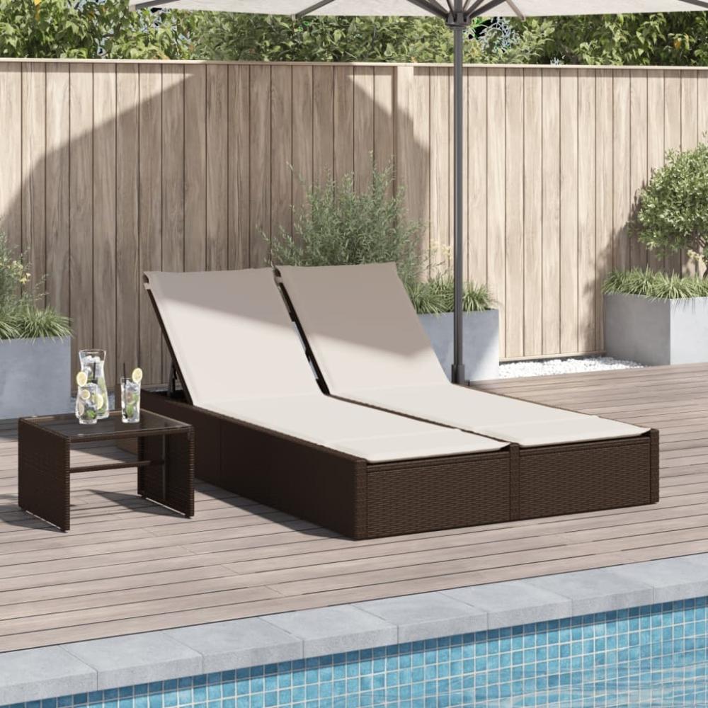 vidaXL Doppel-Sonnenliege mit Auflagen Braun Poly Rattan 368629 Bild 1