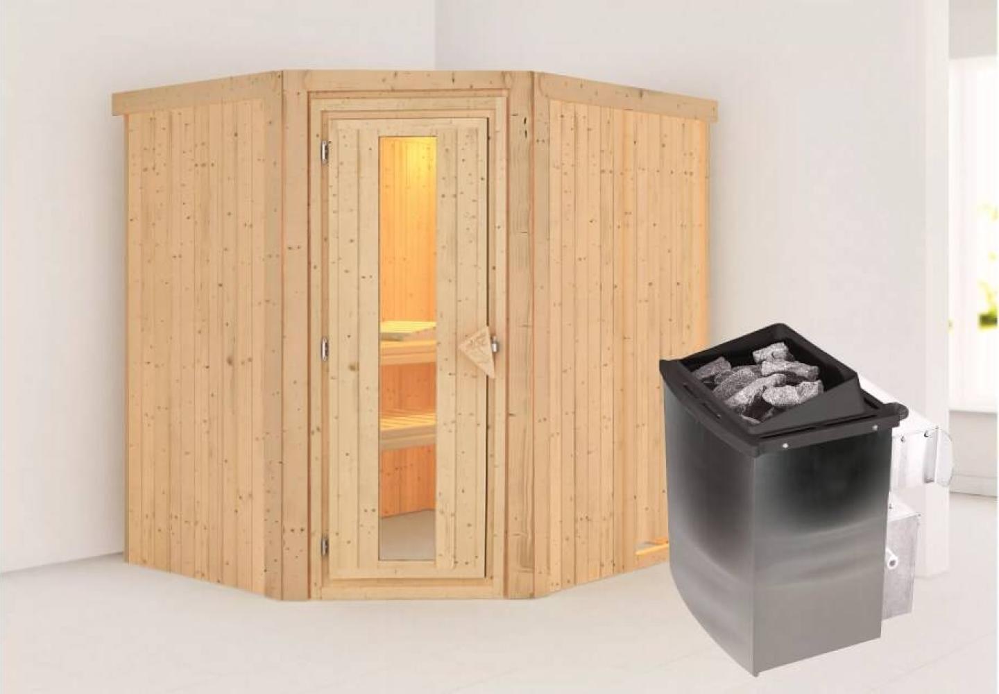 Karibu Sauna Siirin + 9kW Saunaofen mit integrierter Steuerung Klarglas Ganzglastür Bild 1