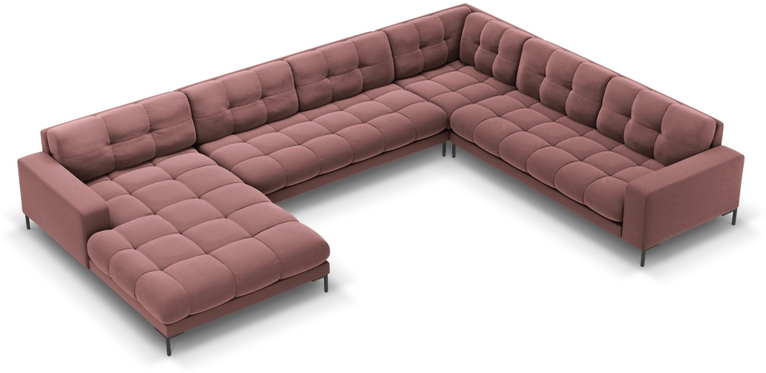 Micadoni Wohnlandschaft Mamaia 7-Sitzer Rechts Samtstoff Bluvel Rosa schwarze Beine Bild 1