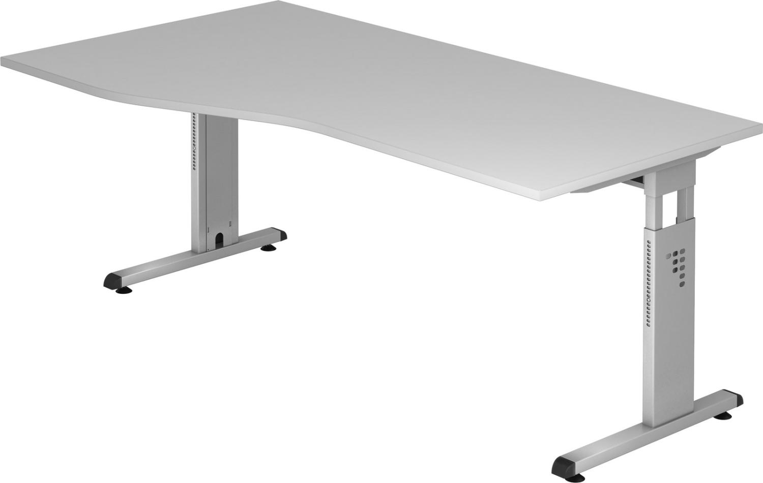 bümö höhenverstellbarer Schreibtisch O-Serie 180x100 cm in grau, Gestell in Silber - großer PC Tisch für's Büro manuell höhenverstellbar, Computertisch verstellbar, OS-18-5-S Bild 1