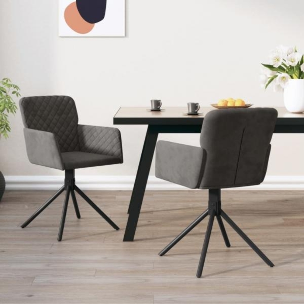 Esszimmerstühle 2 Stk. Drehbar Dunkelgrau Samt, Drehbar [344791] Bild 1