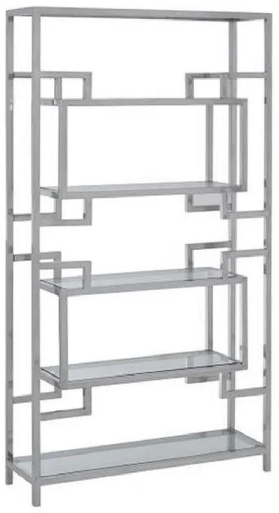 Casa Padrino Regalschrank mit Glasregalen Silber 100 x 30 x H. 180 cm - Bücherschrank - Wohnzimmer Schrank - Büro Schrank - Wohnzimmer Möbel - Büro Möbel - Luxus Möbel Bild 1
