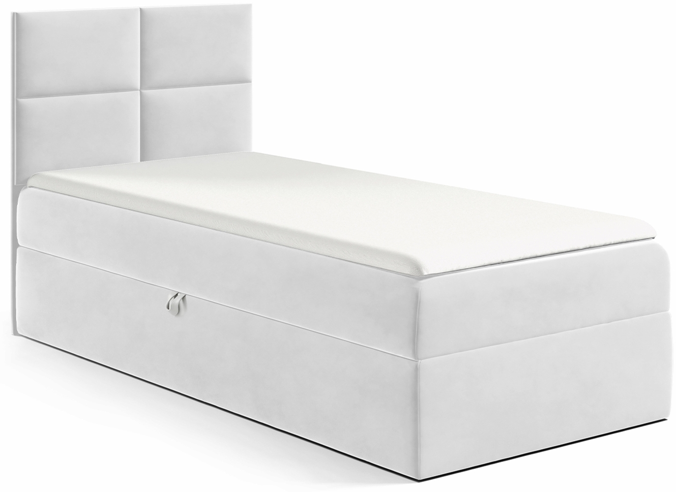 MEBLINI Kinderbett mit Bettkasten MINO 3 100x200 Links – H3/Hellgrau Samt Gepolstert Einzelbett mit Matratze - Polsterbett mit Stauraum - Bett mit Kopfteil – Stauraumbett Bild 1