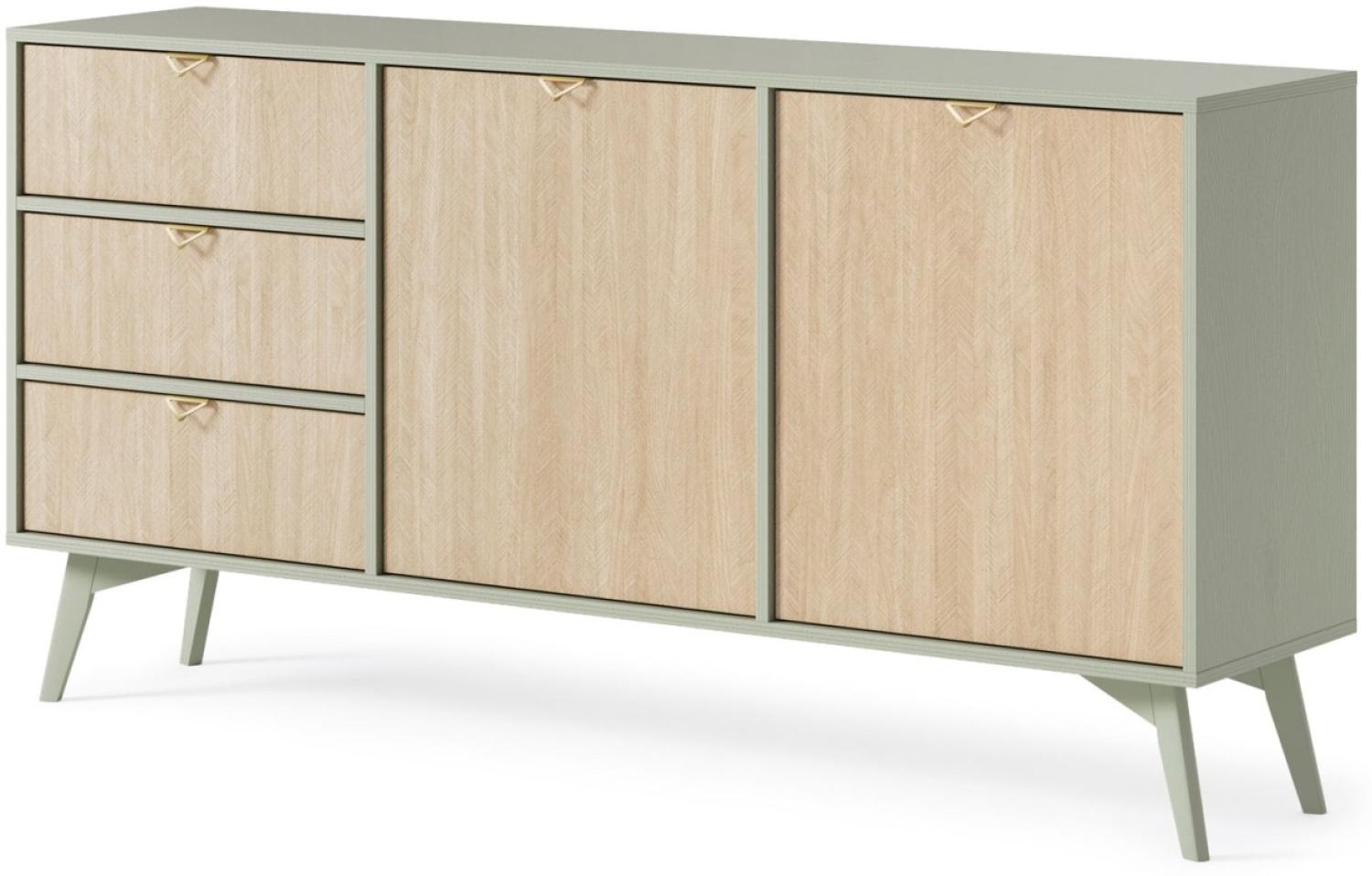 Kommode Sideboard Forest 158 x 38 x 80 cm eukalyptusgrün Herringbone Skandi Bild 1