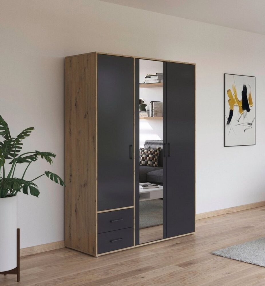 rauch Drehtürenschrank Voyager (in 3 verschiedenen Ausstattungen BASIC/CLASSIC/PREMIUM) mit modernen Griffen in Graumetallic, inkl. Schubkästen und Spiegel Bild 1
