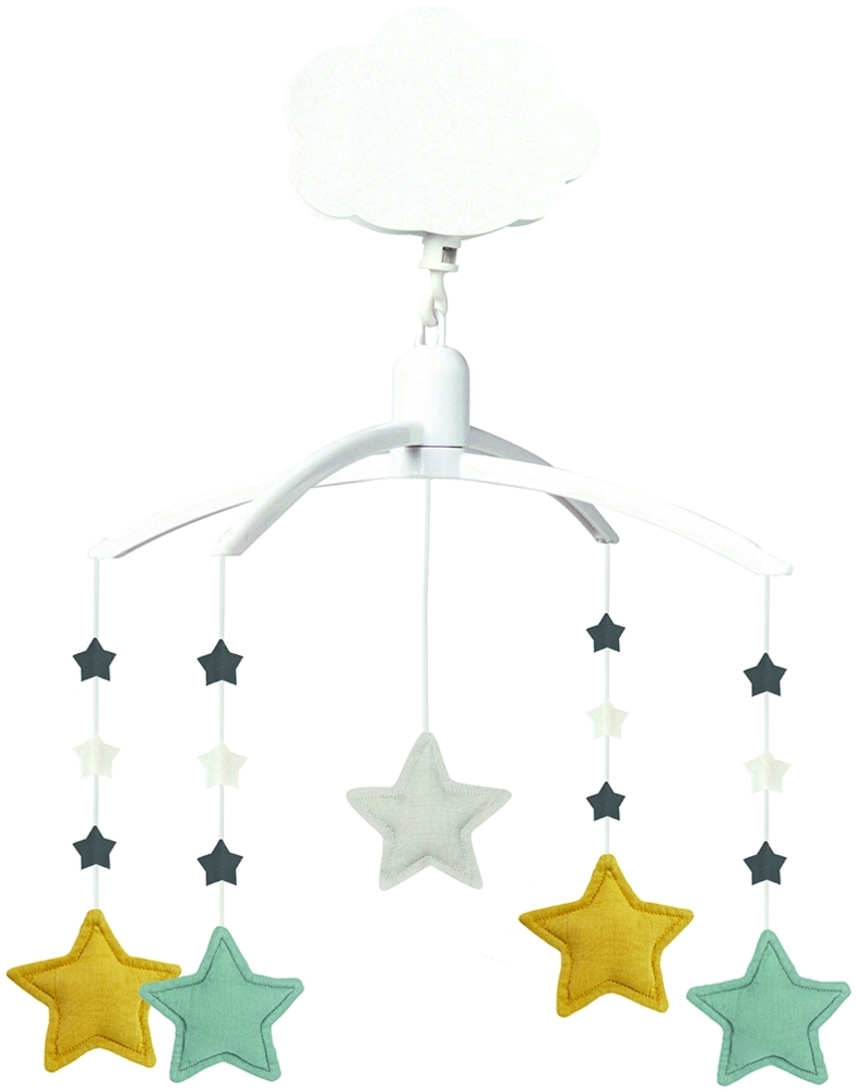 Musik Mobile Sternen - Celadon Green, Beige & Blue Grey Linen Bild 1