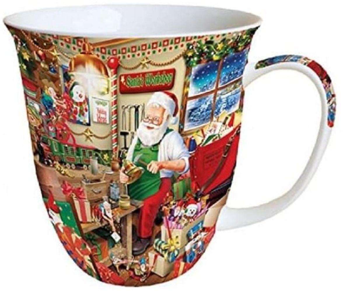 Ambiente Luxury Paper Products Becher Weihnachtsbecher- Silvester - Herbst / Winter Tee - Kaffee Tasse, Porzellan Weihnachtsmann Werkstatt, Kollektion Mug Weihnachten Geschenkartikel Bild 1