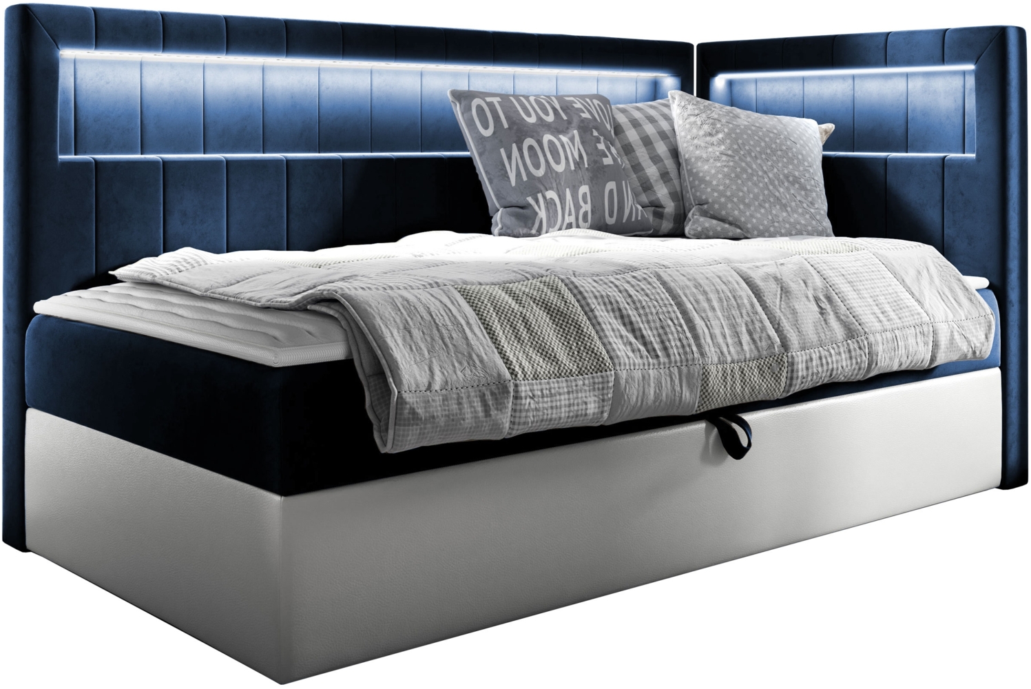 Boxspringbett 'Gladino Junior 3' blau 100 x 200 cm Rechts Bild 1