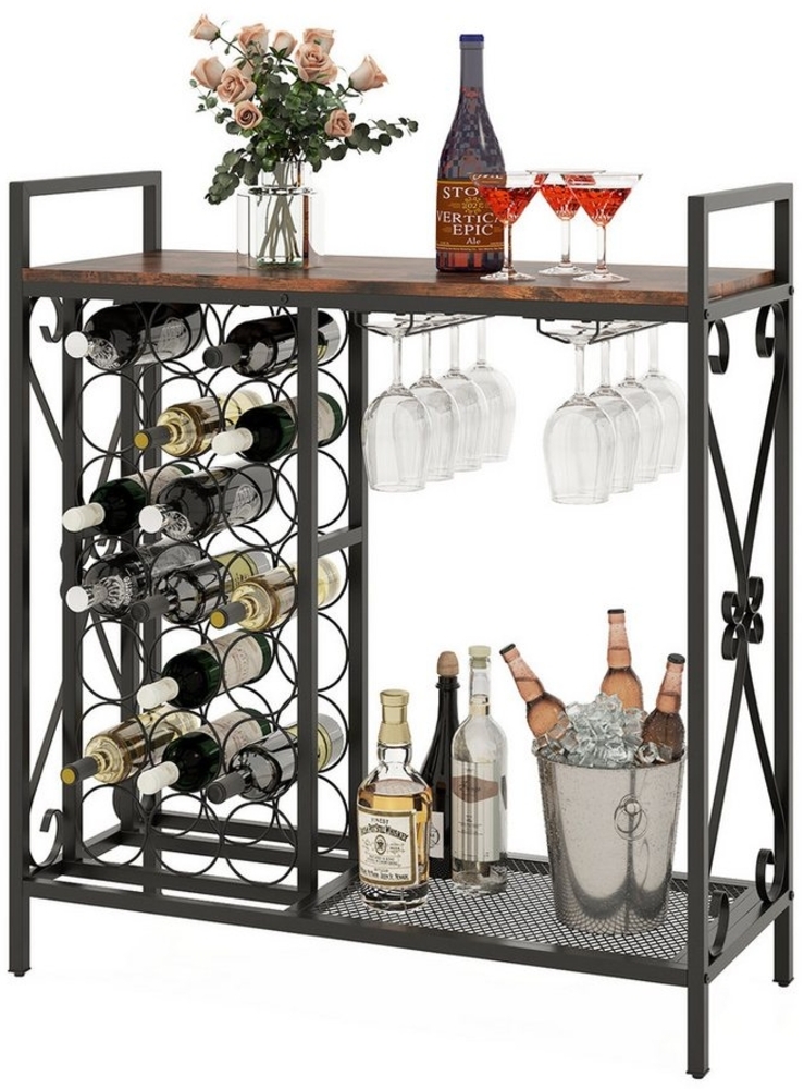 COSTWAY Weinregal, 21 Flaschen, stehend, mit Glashalter & Tischplatte, Metall Bild 1