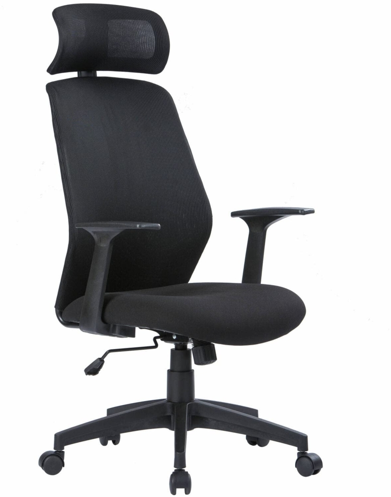 Dmora - Bürostuhl Brisbane, Präsidentensessel mit Armlehnen und Kopfstütze, Ergonomischer Bürostuhl, cm 63x62h117/126, Schwarz Bild 1