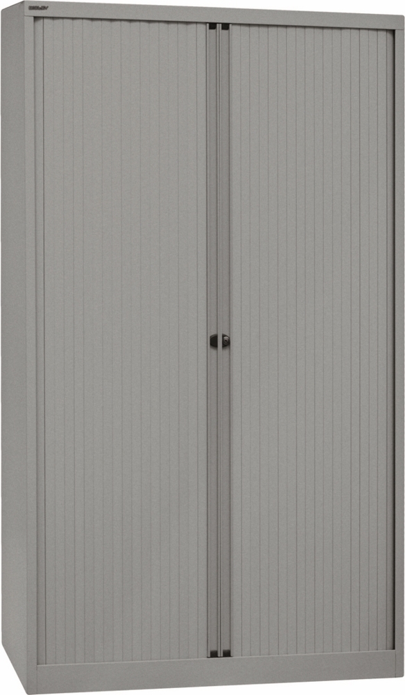 BISLEY Rollladenschrank abschließbar in silber Schrank aus Metall Rolladen aus Kunststoff inkl. 4 Einlegeböden, ET412194S-SL355 Bild 1
